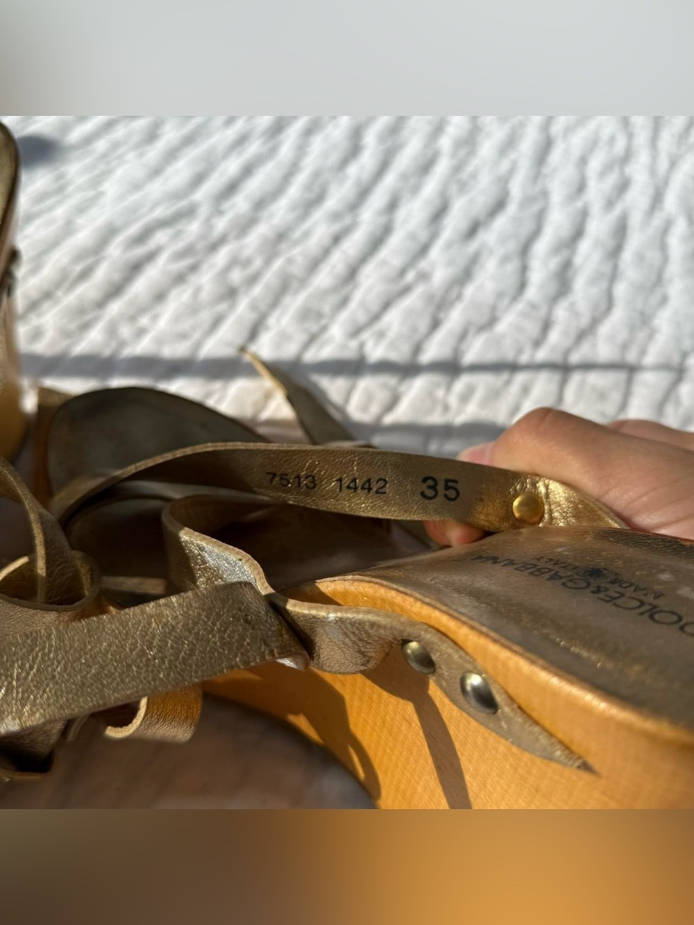 vintage Dolce & Gabbana Y2K wooden wedges Size EU 35 / US 5 metallic gold wrap - Picture 8 of 8
